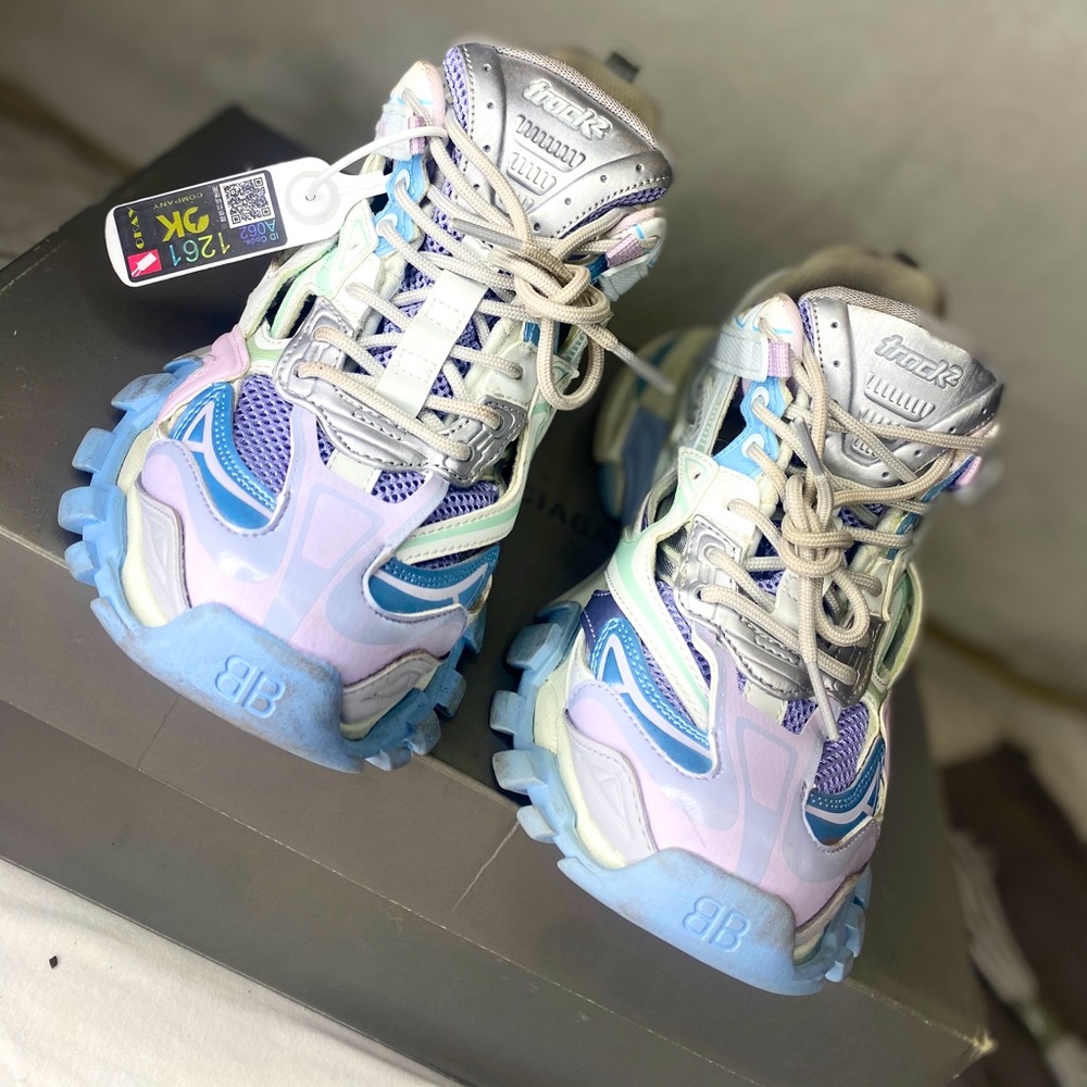 Balenciaga Women's Multicolor Pastel Track Sneakers - Blue, Lavender, Silver